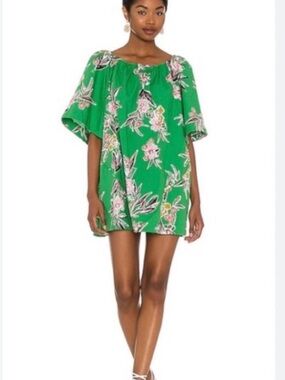🔘Free People Green Floral Off-Shoulder Mini Dress